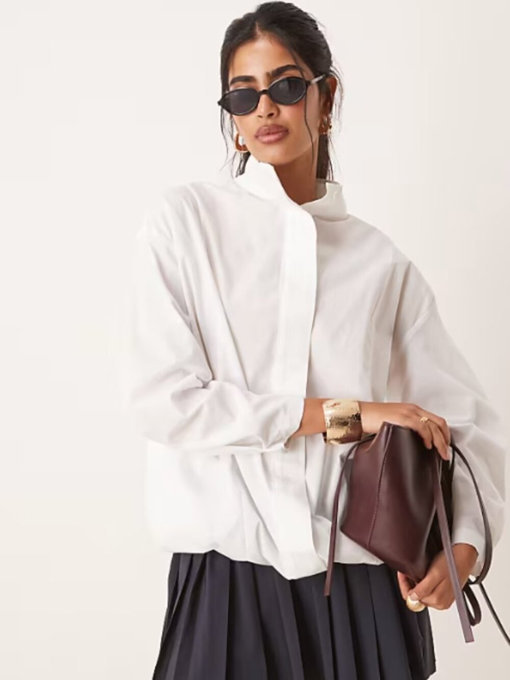 NWT ASOS DESIGN funnel neck sports shirt in white
